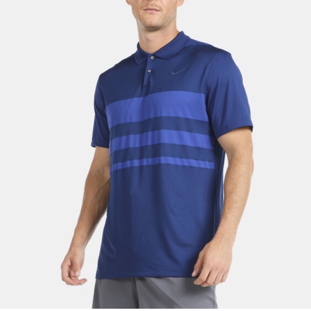 Nike Striped Polo Shirt size medium navy blue purple golf shirt short sleeve